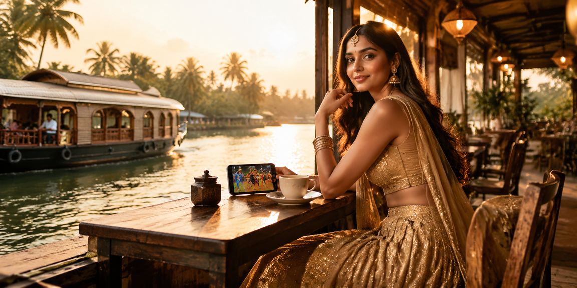 Scenic Kerala backwaters with vibrant cricket betting culture