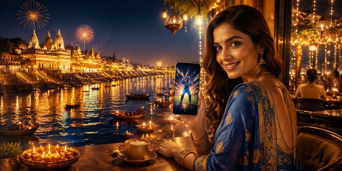 Cricket betting during Diwali festival at Varanasi riverfront